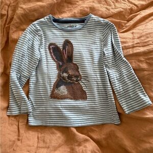 Mini Boden Stripes Rabbit Long Sleeve Shirt, 4-5yr